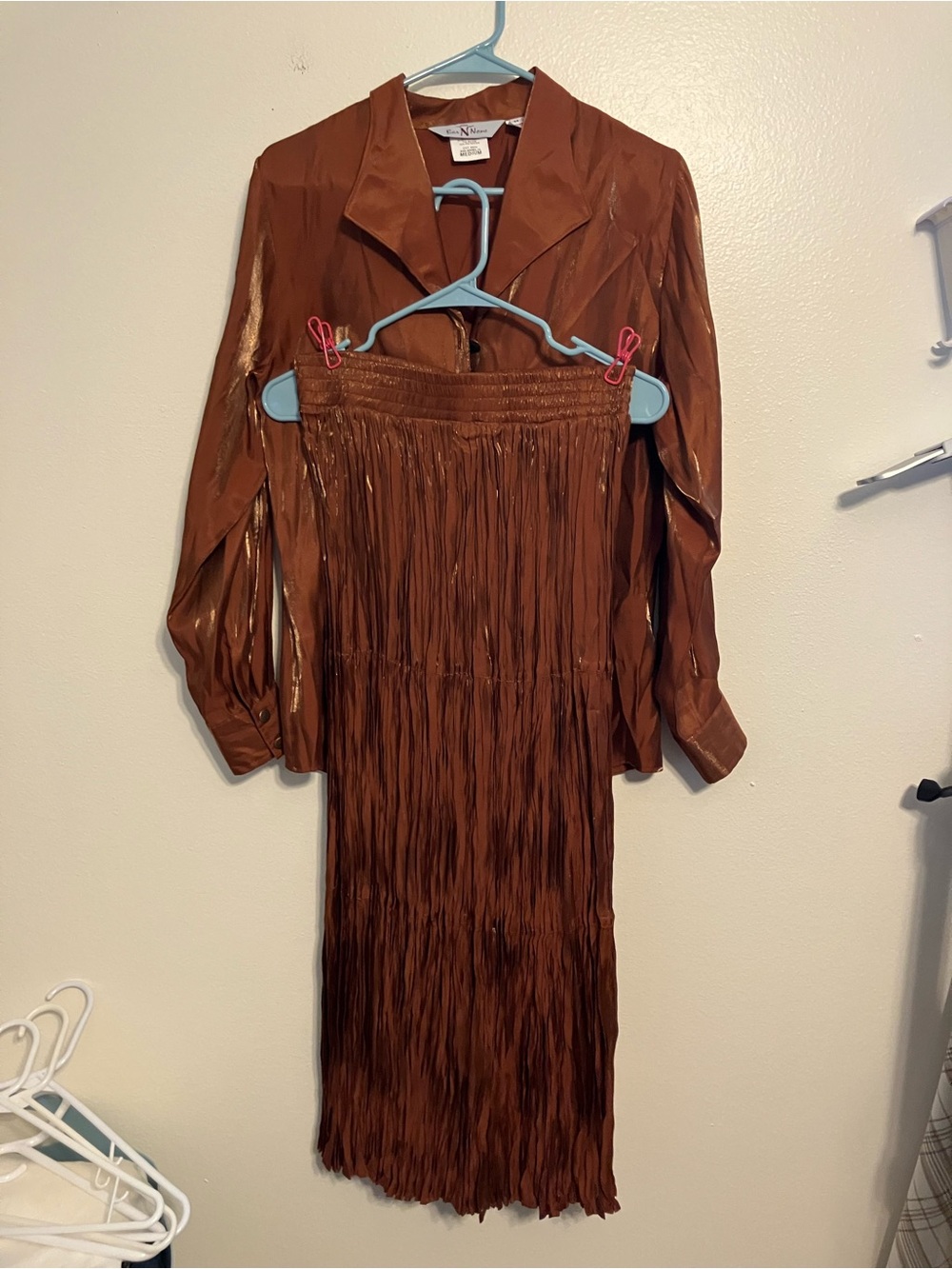 Bar None Western Copper Brown Pleated Midi Dress with Jacket